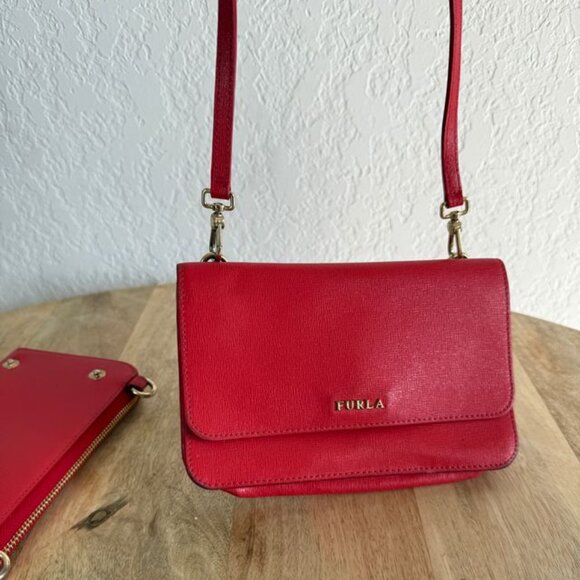 Furla 2 in 1 Zippy Wallet Pouch Crossbody Red Bag - Picture 9 of 12